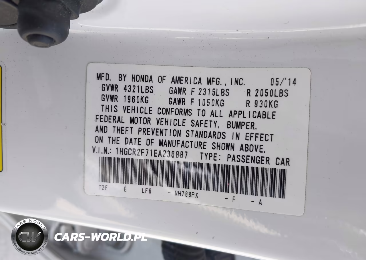 2014 Honda Accord Ex VIN:1HGCR2F71EA236887 - 9