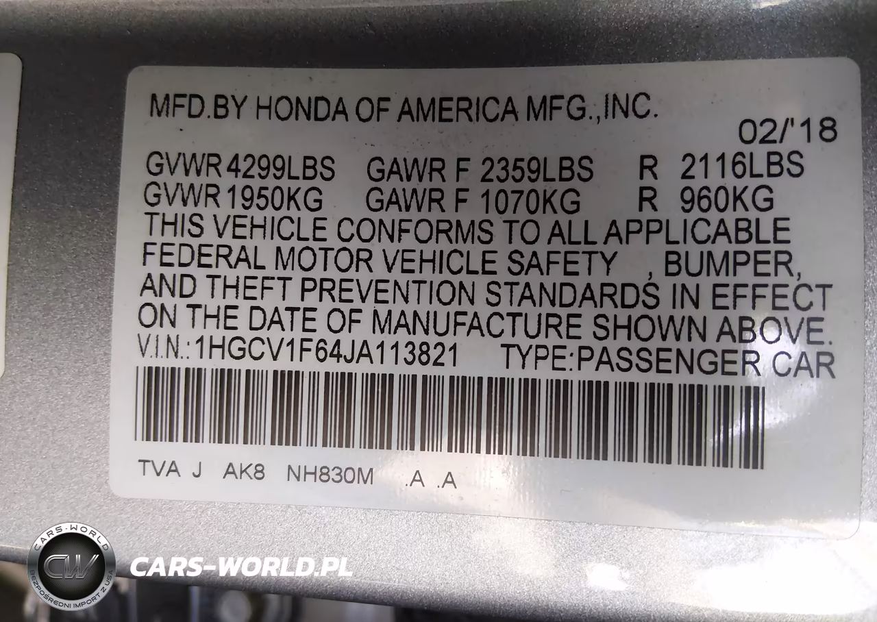 2018 Honda Accord Ex-L VIN:1HGCV1F64JA113821 - 9