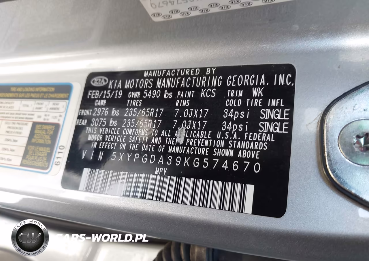 2019 Kia Sorento 2.4L Lx VIN:5XYPGDA39KG574670 - 9