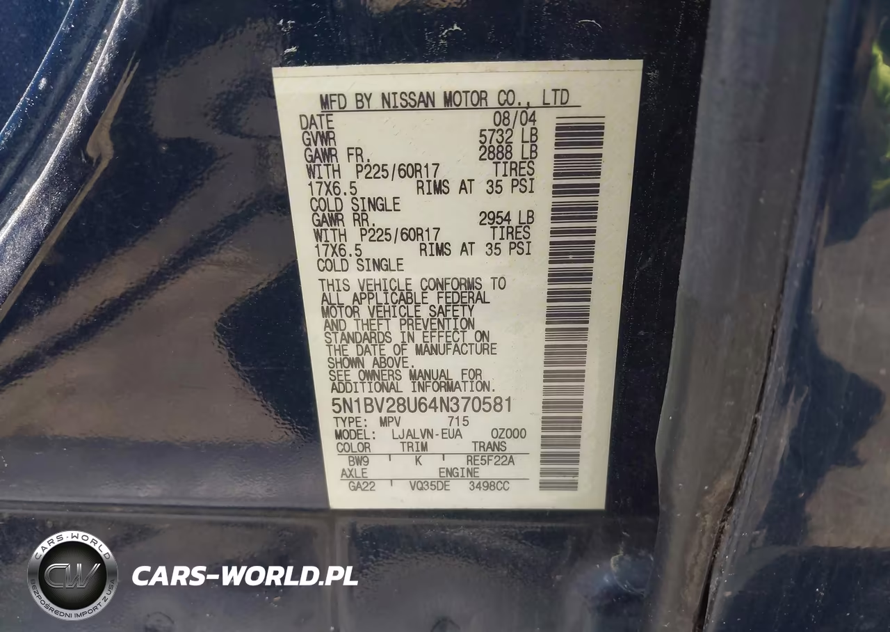 2004 Nissan Quest 3.5 Se VIN:5N1BV28U64N370581 - 9
