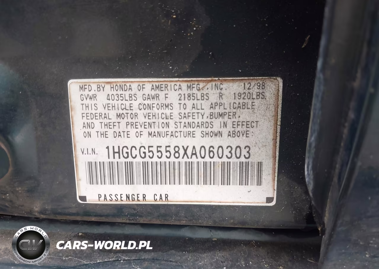 1999 Honda Accord Ex VIN:1HGCG5558XA060303 - 9