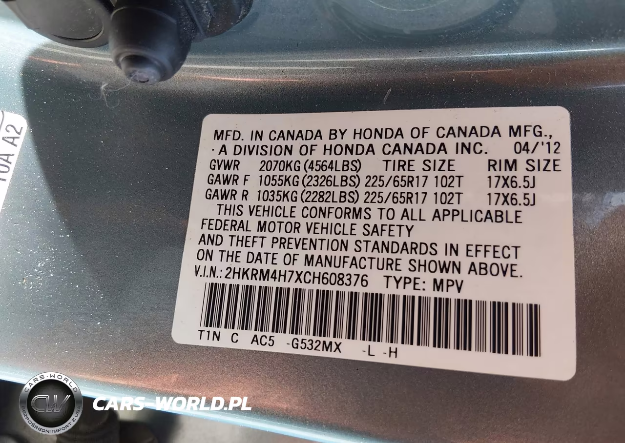 2012 Honda Cr-V Exl VIN:2HKRM4H7XCH608376 - 9