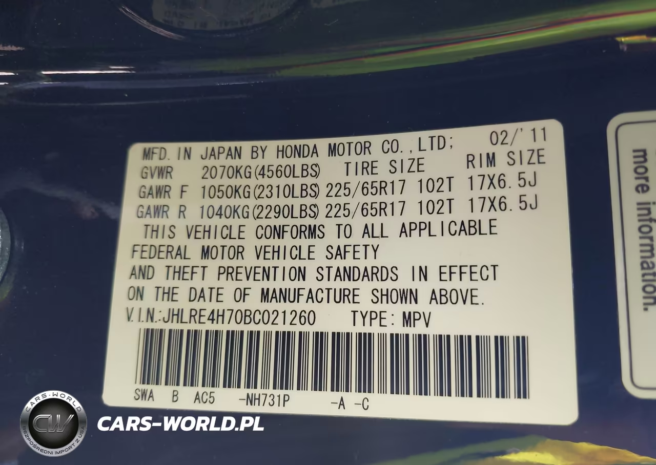 2011 Honda Cr-V Ex-L VIN:JHLRE4H70BC021260 - 9