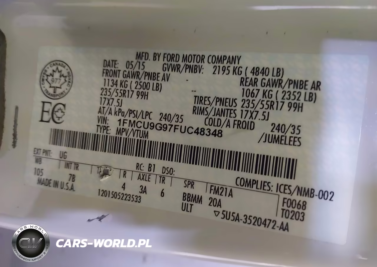 2015 Ford Escape Se VIN:1FMCU9G97FUC48348 - 9