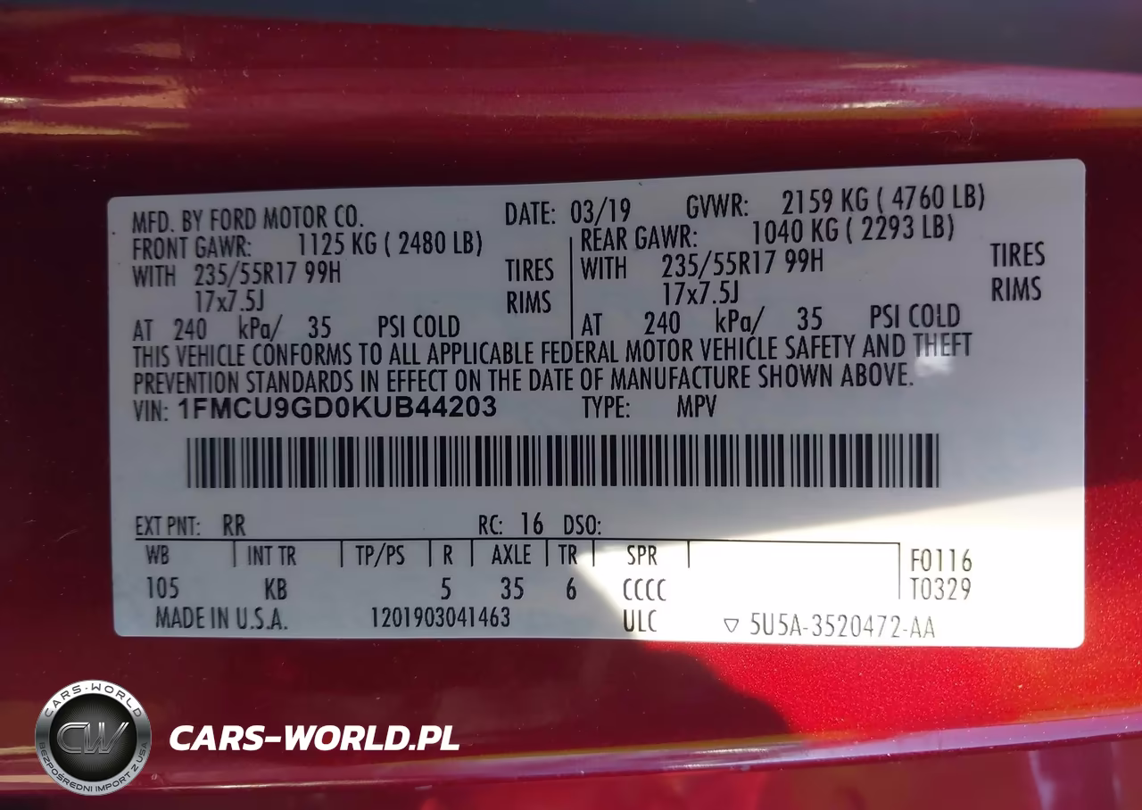 2019 Ford Escape Se VIN:1FMCU9GD0KUB44203 - 9