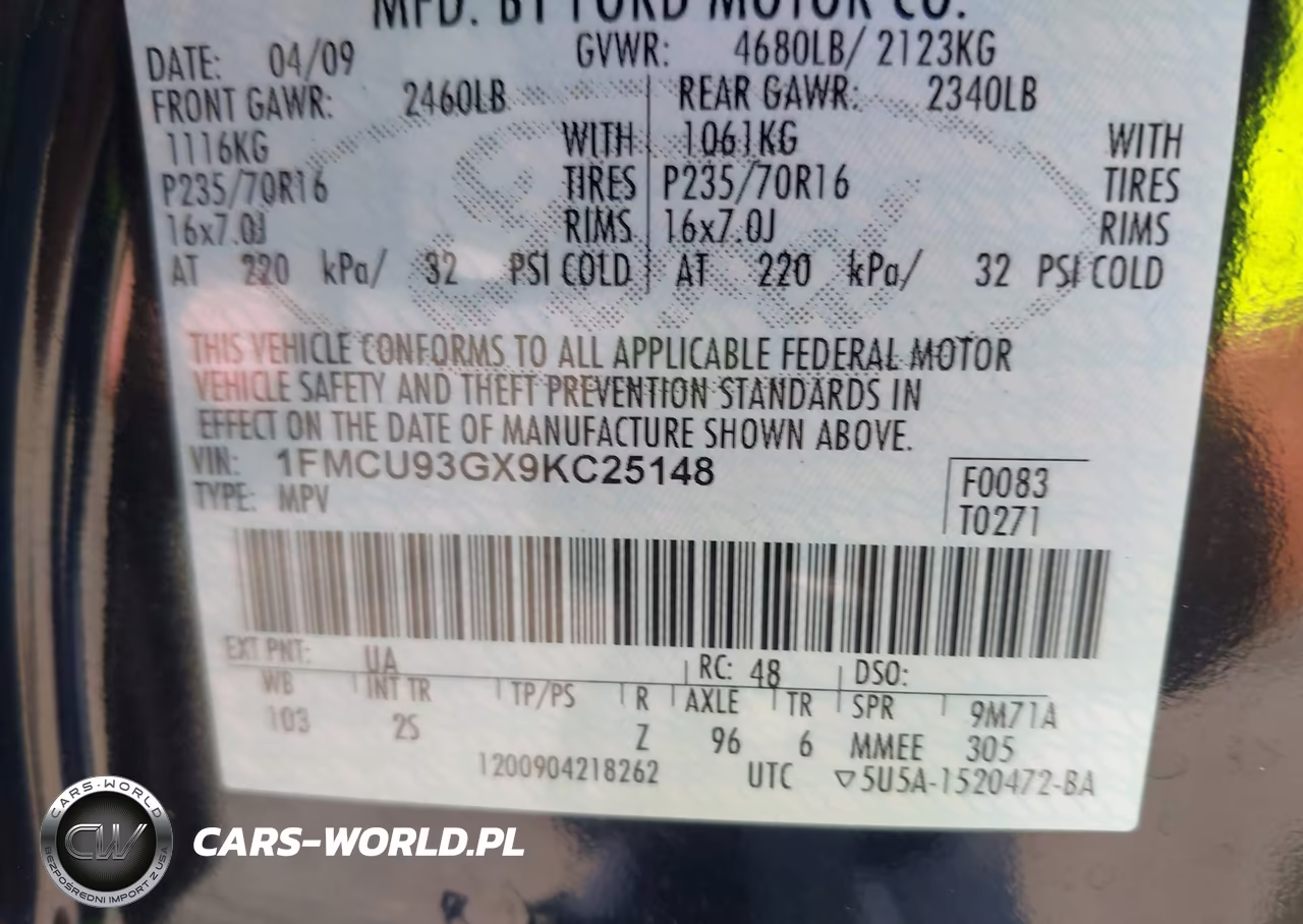 2009 Ford Escape Xlt VIN:1FMCU93GX9KC25148 - 9