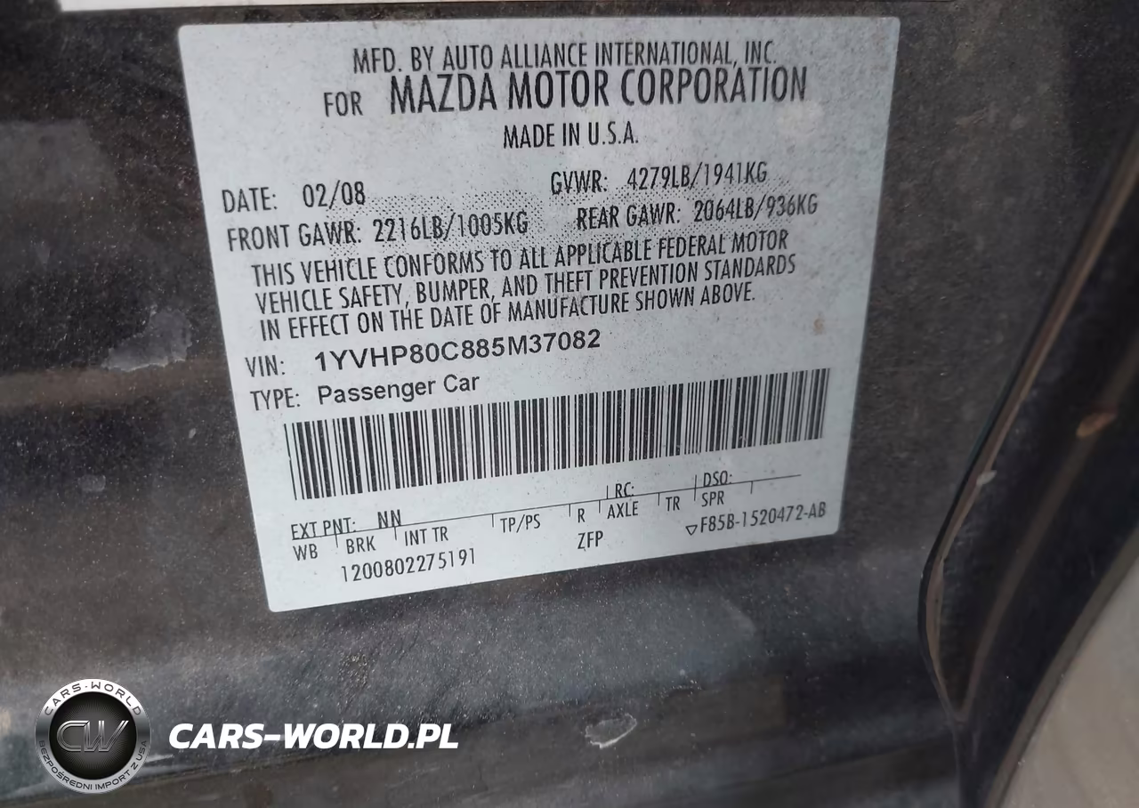 2008 Mazda Mazda6 I Sport Ve VIN:1YVHP80C885M37082 - 9