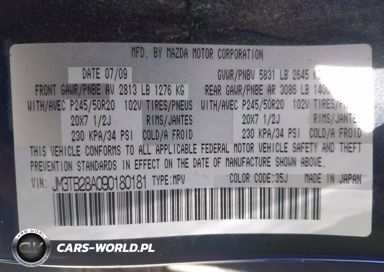 2009 Mazda Cx-9 Grand Touring VIN:JM3TB28A090180181 - 9