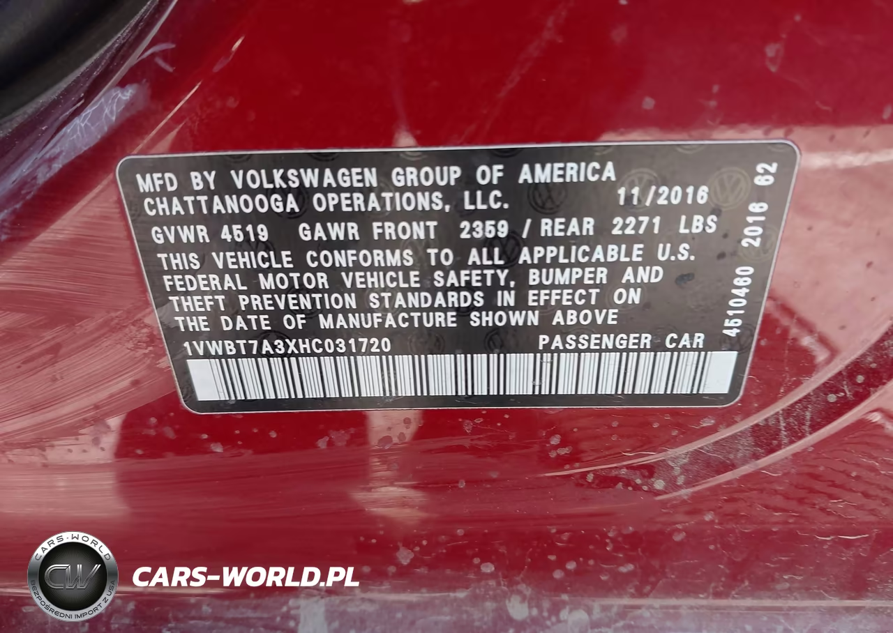2017 Volkswagen Passat 1.8T Se VIN:1VWBT7A3XHC031720 - 9