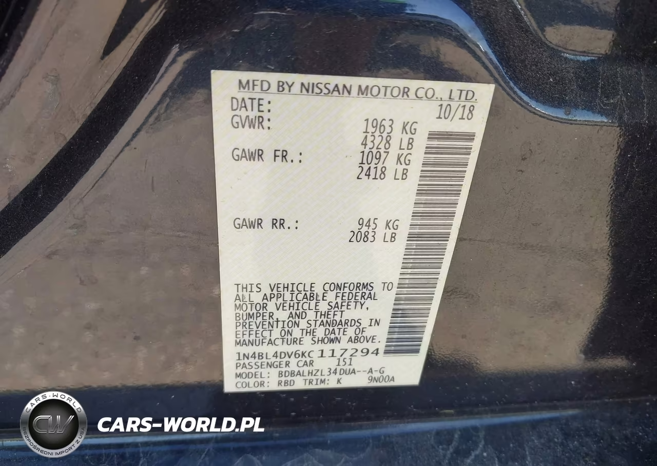 2019 Nissan Altima 2.5 Sv VIN:1N4BL4DV6KC117294 - 9