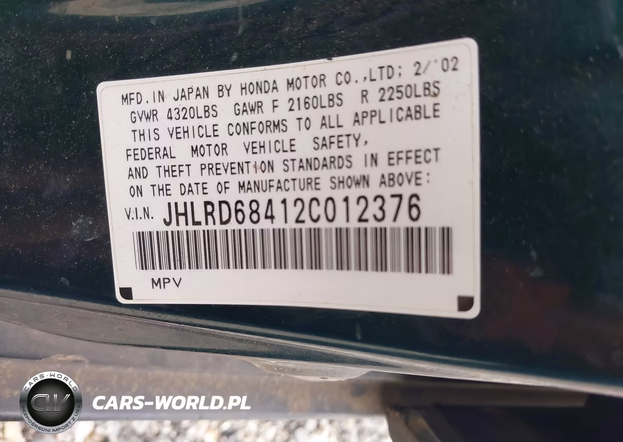 2002 Honda Cr-V Lx VIN:JHLRD68412C012376 - 9