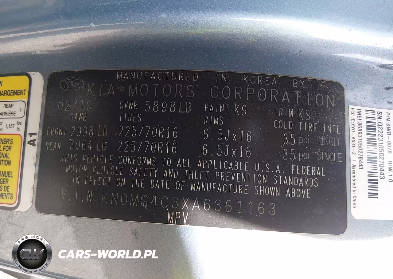 2010 Kia Sedona Lx VIN:KNDMG4C3XA6361163 - 9