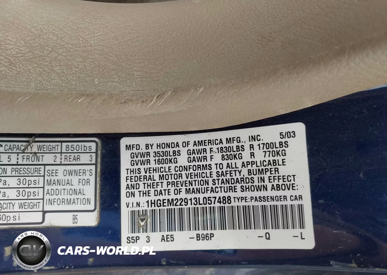 2003 Honda Civic Ex VIN:1HGEM22913L057488 - 9
