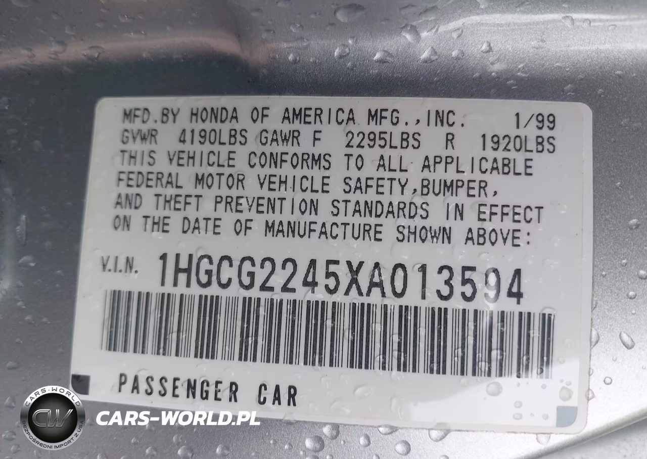1999 Honda Accord Lx V6 VIN:1HGCG2245XA013594 - 9