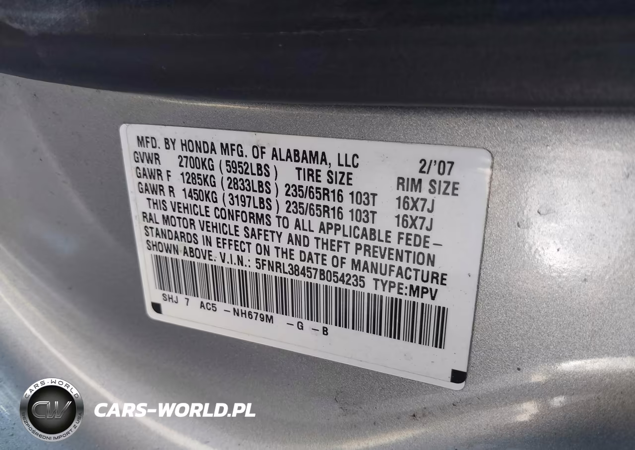 2007 Honda Odyssey Ex VIN:5FNRL38457B054235 - 9