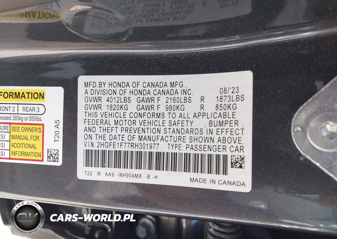 2024 Honda Civic Ex VIN:2HGFE1F77RH301977 - 9