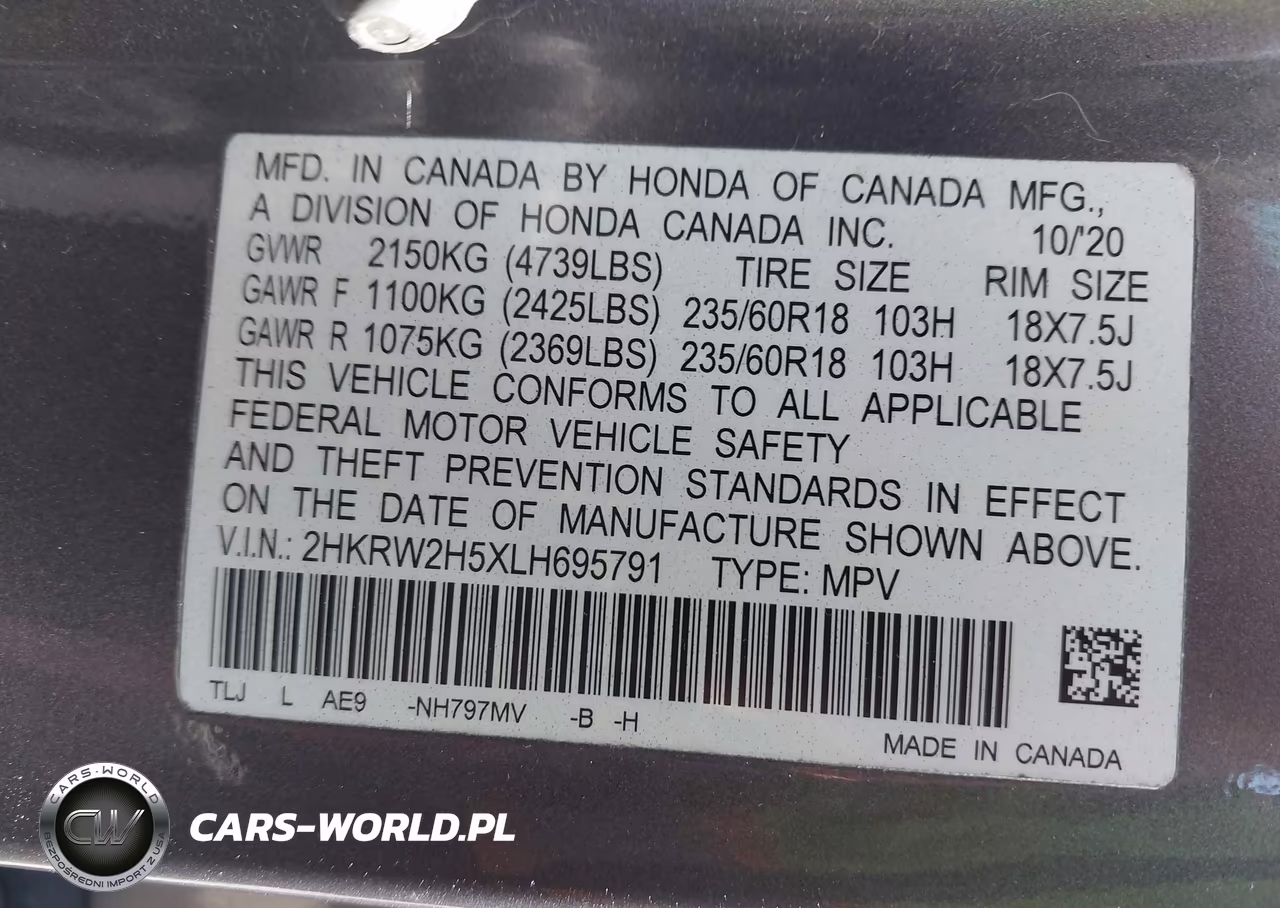 2020 Honda Cr-V Awd Ex VIN:2HKRW2H5XLH695791 - 9