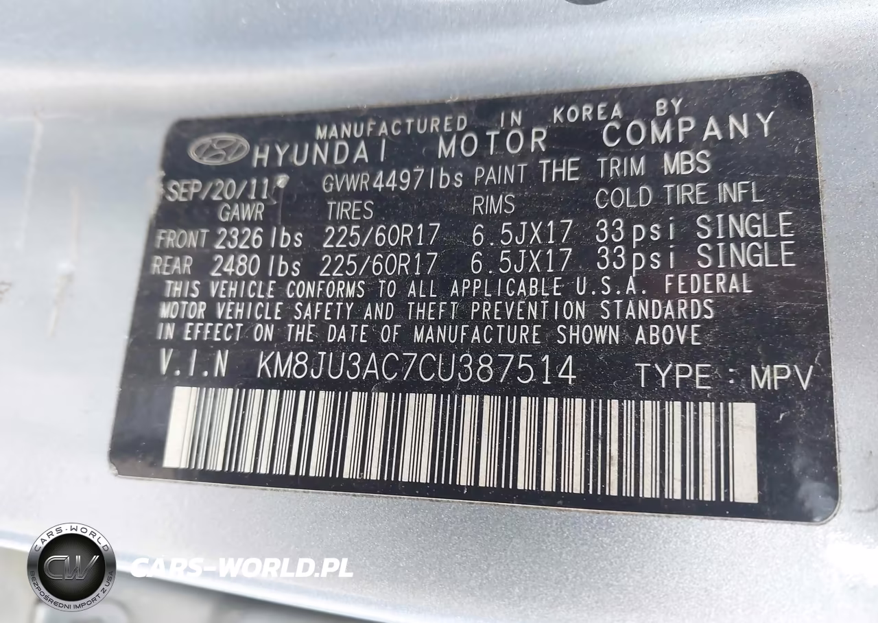 2012 Hyundai Tucson Gls VIN:KM8JU3AC7CU387514 - 9