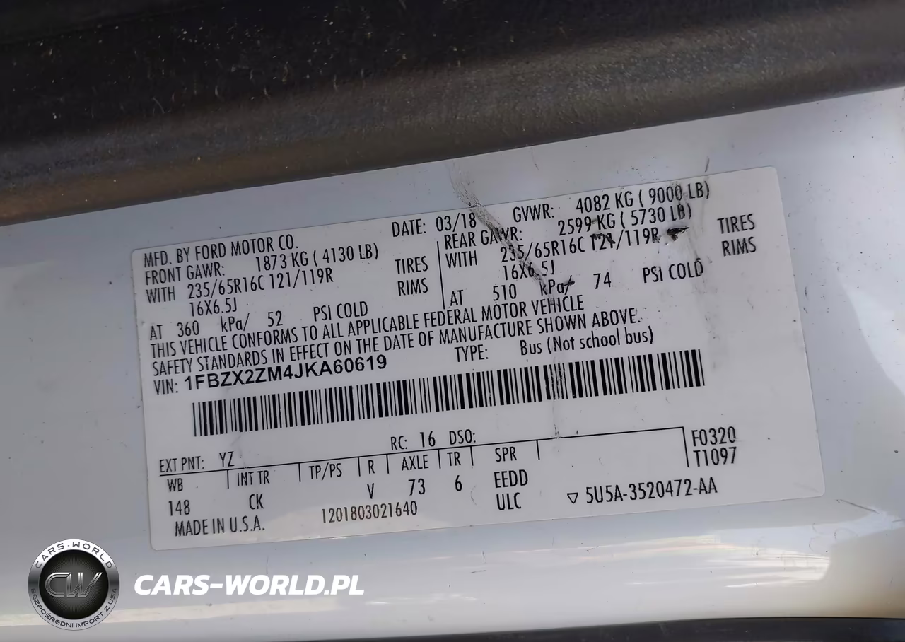 2018 Ford Transit-350 Xlt VIN:1FBZX2ZM4JKA60619 - 9