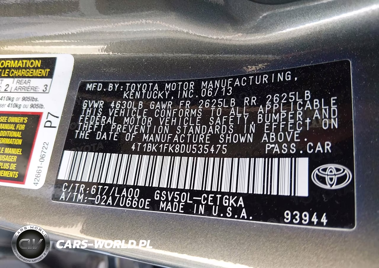2013 Toyota Camry Xle V6 VIN:4T1BK1FK8DU535475 - 9