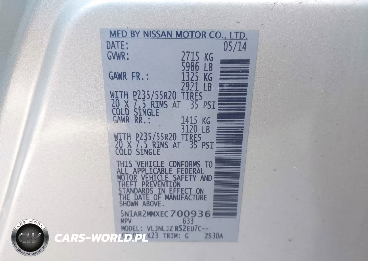 2014 Nissan Pathfinder Platinum VIN:5N1AR2MMXEC700936 - 9