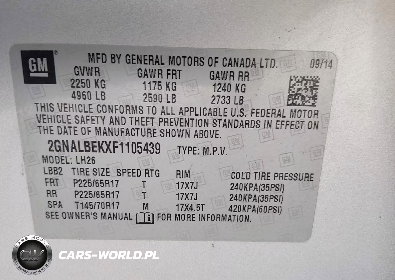 2015 Chevrolet Equinox 1Lt VIN:2GNALBEKXF1105439 - 9