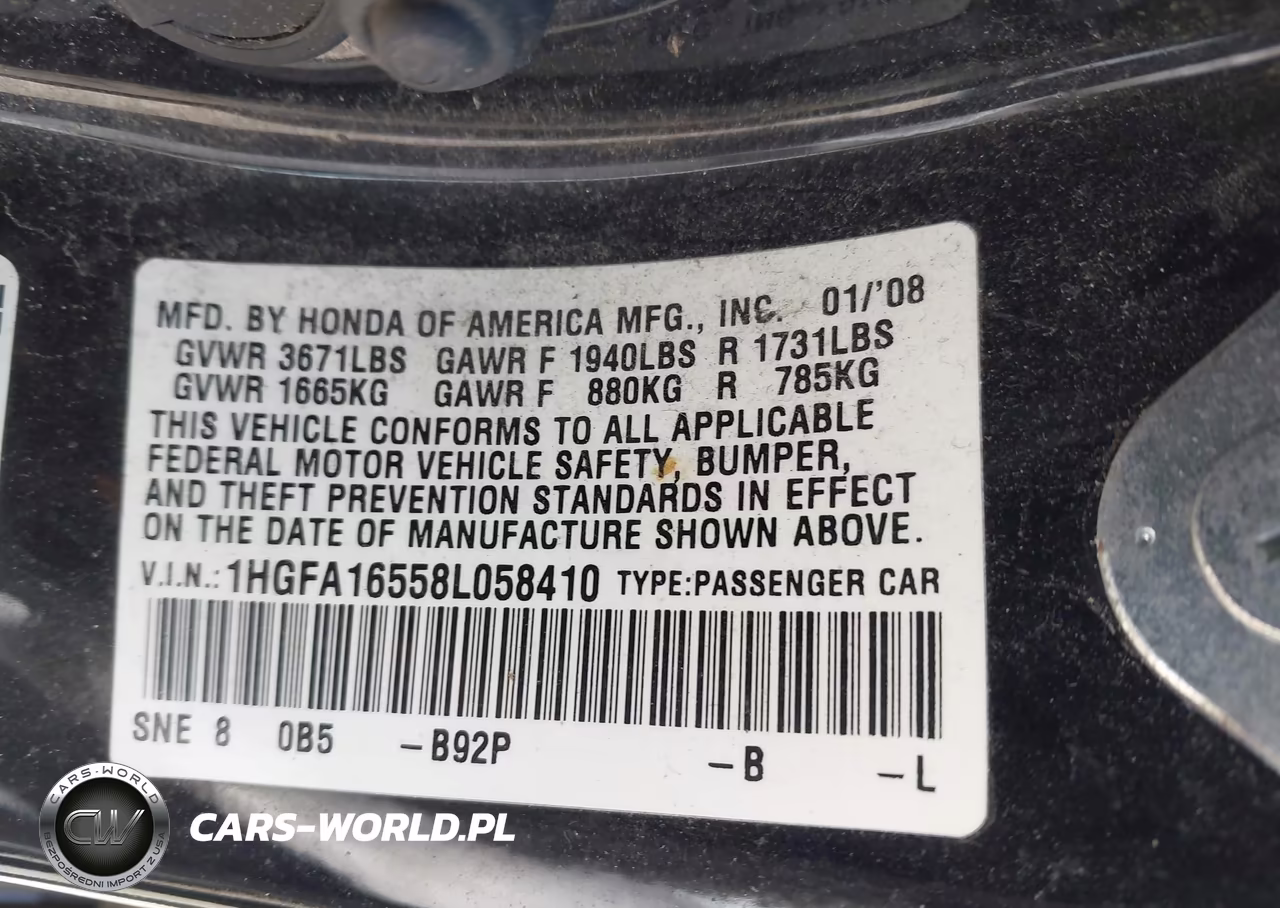 2008 Honda Civic Lx VIN:1HGFA16558L058410 - 9