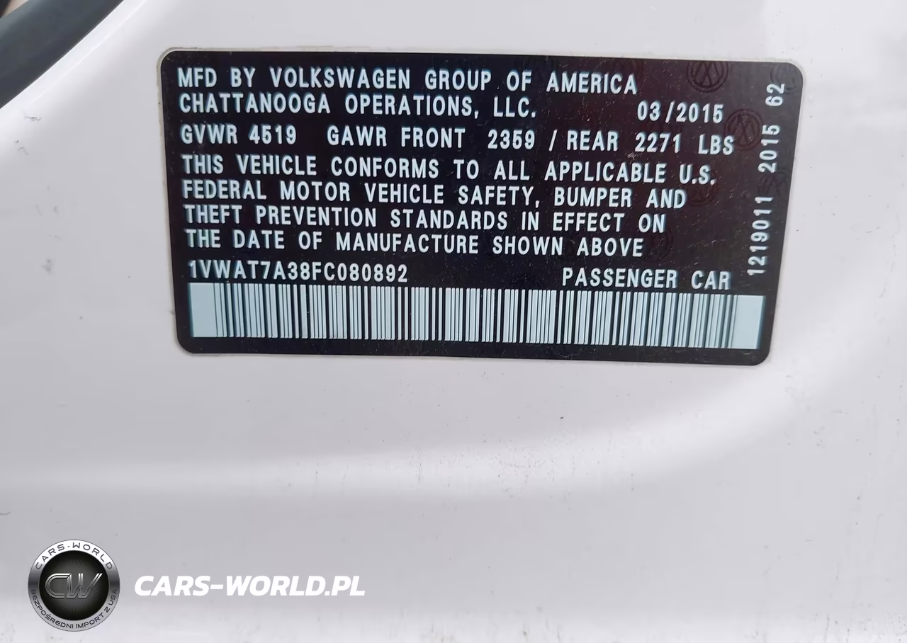 2015 Volkswagen Passat 1.8T Limited Edition VIN:1VWAT7A38FC080892 - 9