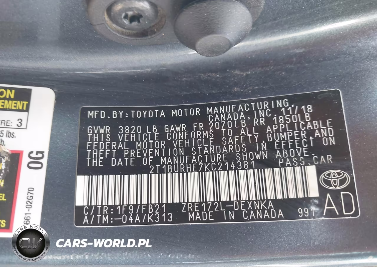 2019 Toyota Corolla Le VIN:2T1BURHE7KC214381 - 9