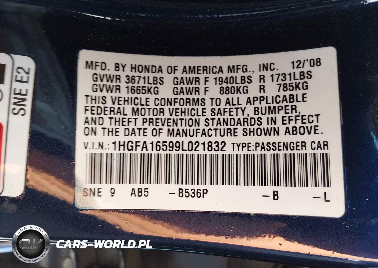 2009 Honda Civic Lx VIN:1HGFA16599L021832 - 9