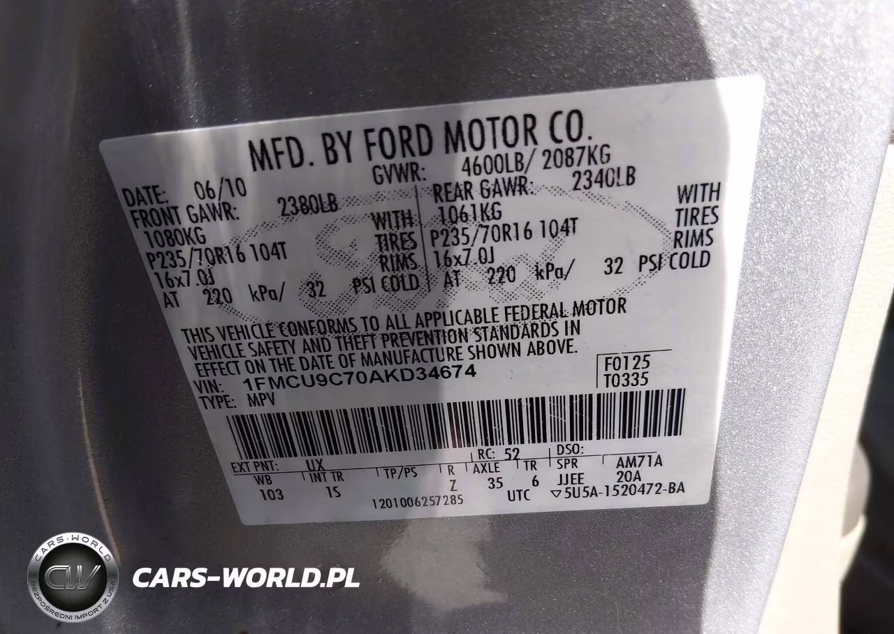 2010 Ford Escape Xls VIN:1FMCU9C70AKD34674 - 9