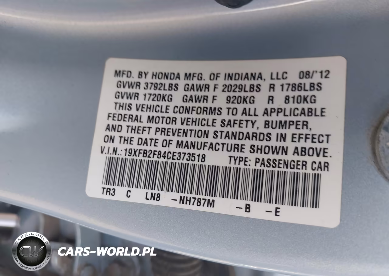 2012 Honda Civic Ex VIN:19XFB2F84CE373518 - 9