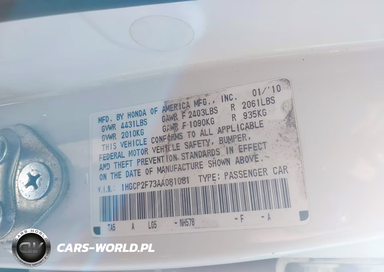 2010 Honda Accord 2.4 Ex VIN:1HGCP2F73AA081081 - 9
