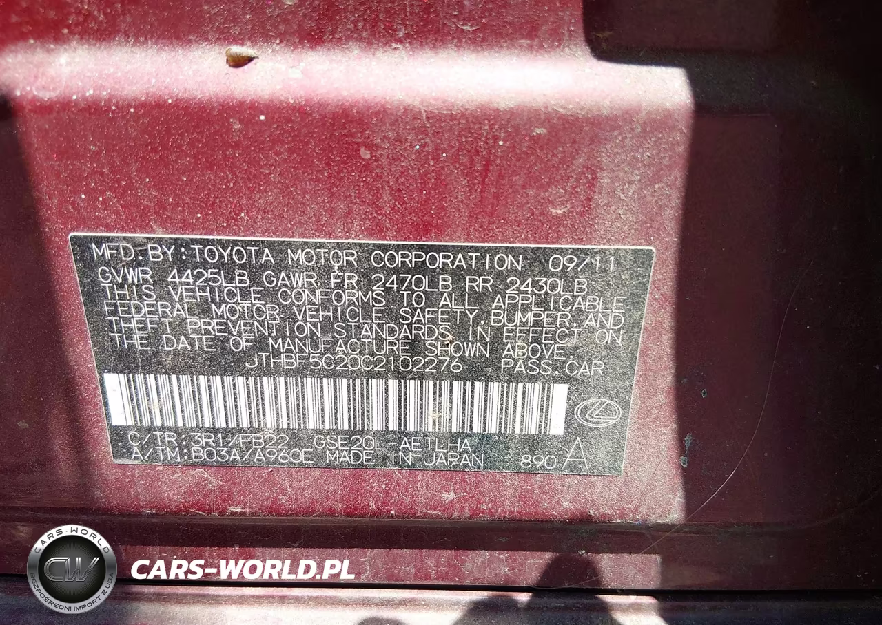 2012 Lexus Is 250 VIN:JTHBF5C20C2102276 - 9