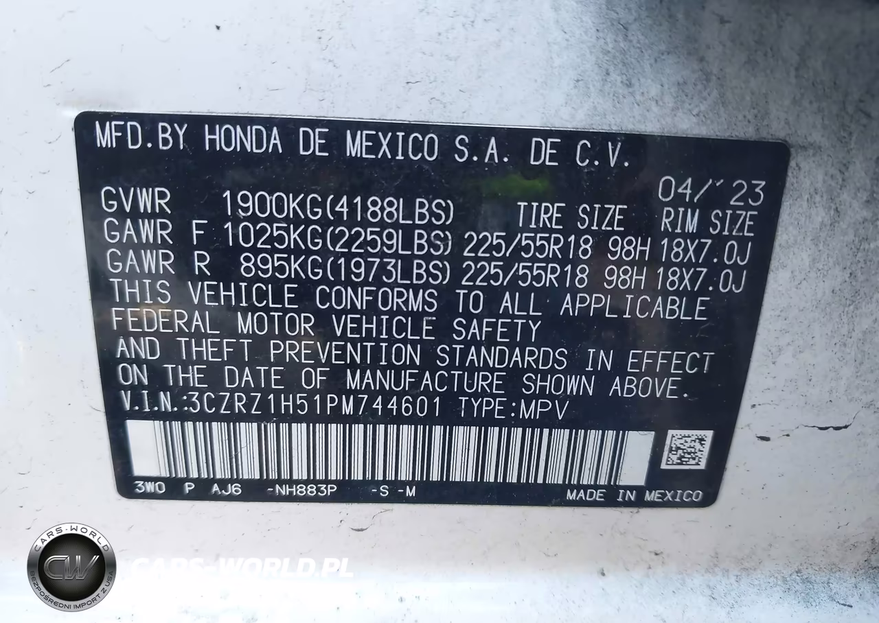 2023 Honda Hr-V 2Wd Sport VIN:3CZRZ1H51PM744601 - 9