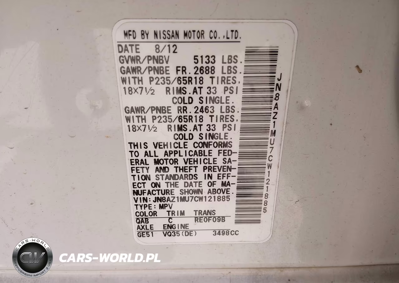 2012 Nissan Murano Sv VIN:JN8AZ1MU7CW121885 - 9