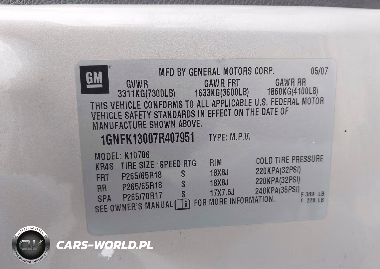 2007 Chevrolet Tahoe Lt VIN:1GNFK13007R407951 - 9