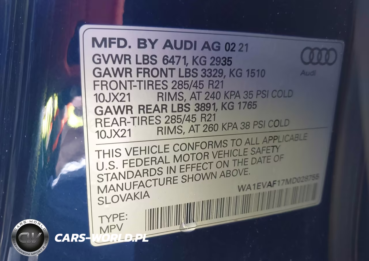 2021 Audi Q8 Premium Plus 55 Tfsi Quattro Tiptronic VIN:WA1EVAF17MD028755 - 9