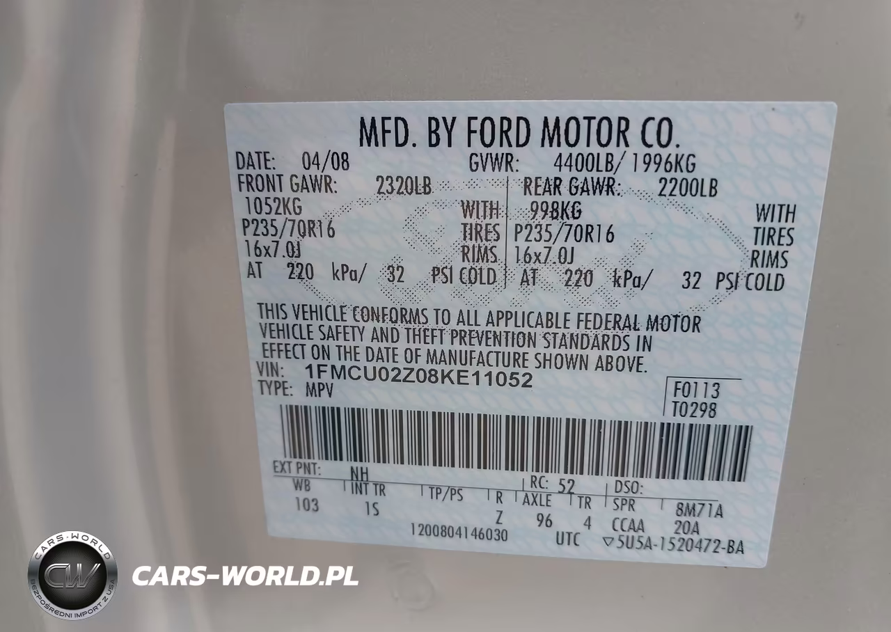 2008 Ford Escape Xls VIN:1FMCU02Z08KE11052 - 9
