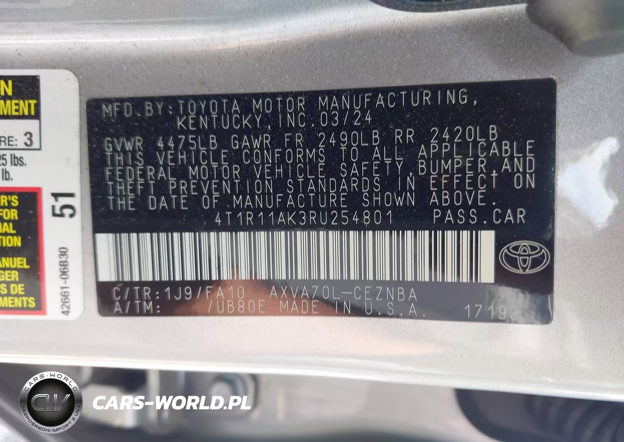 2024 Toyota Camry Le VIN:4T1R11AK3RU254801 - 9