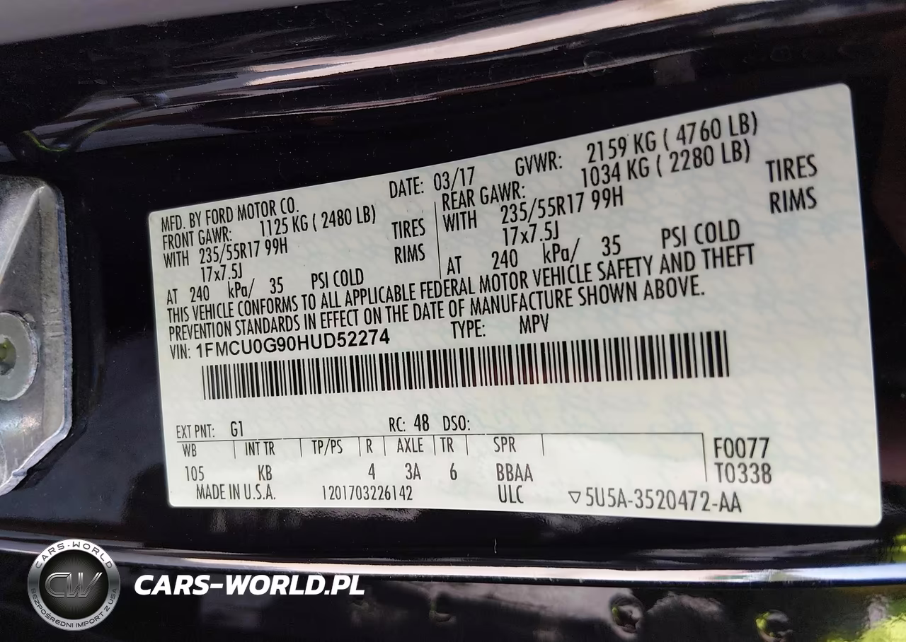 2017 Ford Escape Se VIN:1FMCU0G90HUD52274 - 9