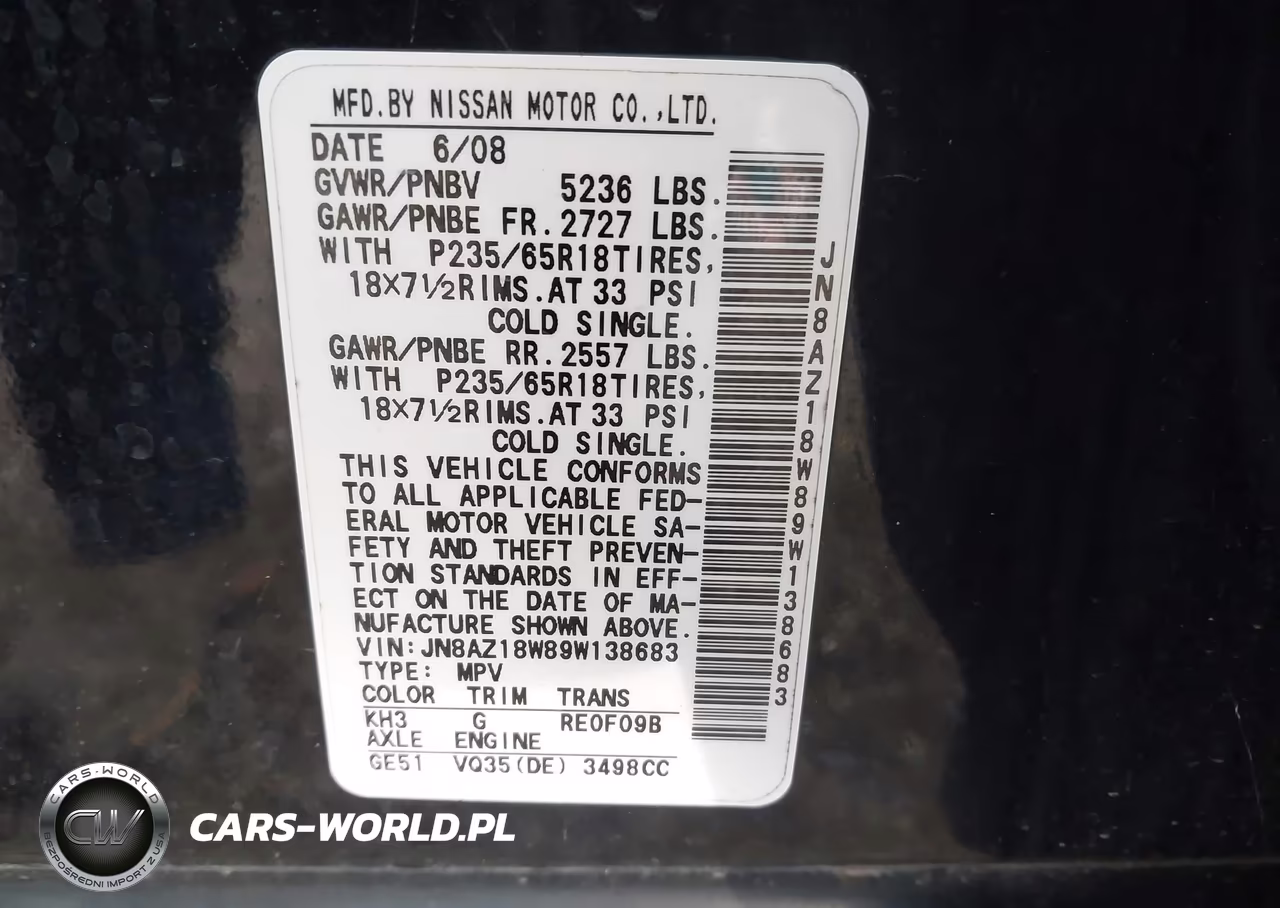2009 Nissan Murano S VIN:JN8AZ18W89W138683 - 9