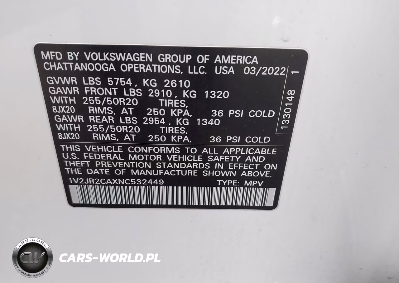 2022 Volkswagen Atlas 3.6L V6 Se W-Technology VIN:1V2JR2CAXNC532449 - 9