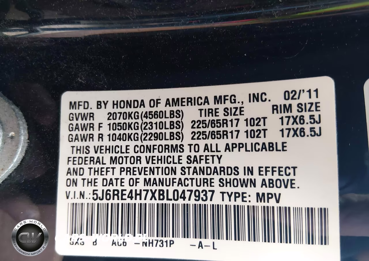 2011 Honda Cr-V Exl VIN:5J6RE4H7XBL047937 - 9