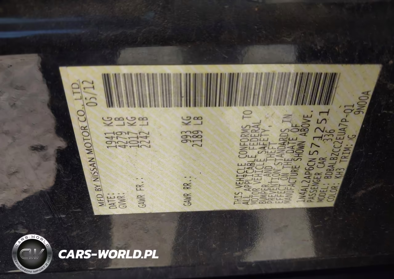 2012 Nissan Altima 2.5 S VIN:1N4AL2AP6CN571251 - 9