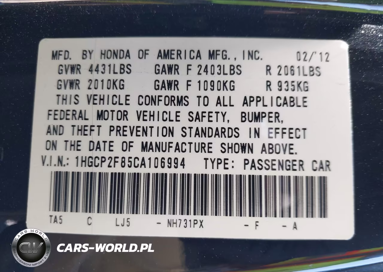 2012 Honda Accord 2.4 Ex-L VIN:1HGCP2F85CA106994 - 9