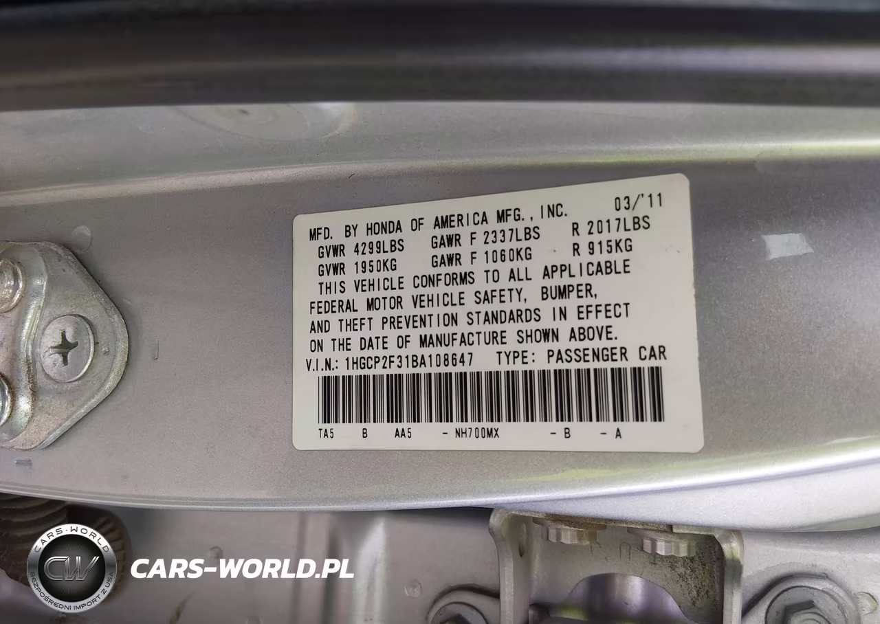 2011 Honda Accord 2.4 Lx VIN:1HGCP2F31BA108647 - 9