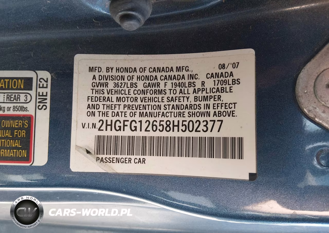 2008 Honda Civic Lx VIN:2HGFG12658H502377 - 9