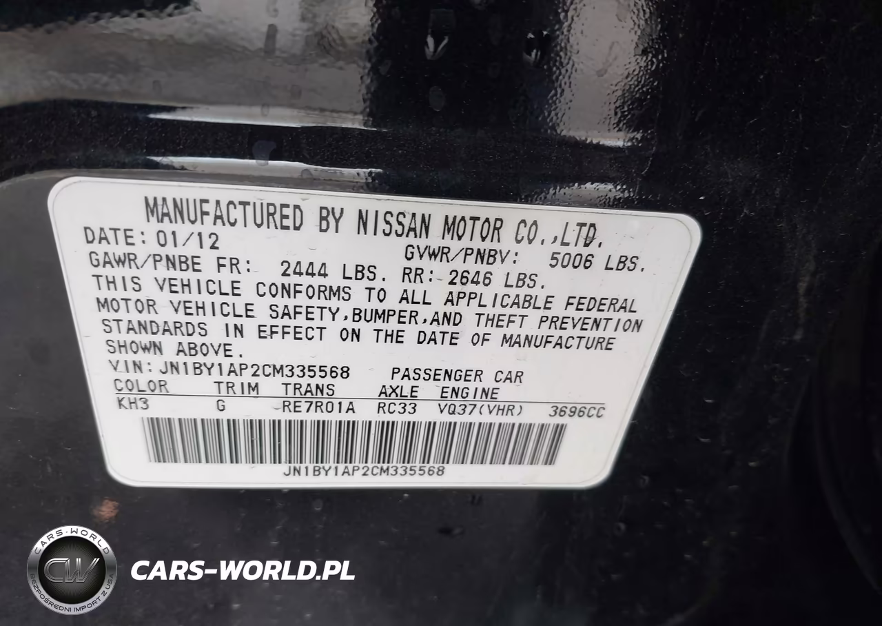 2012 Infiniti M37 VIN:JN1BY1AP2CM335568 - 9