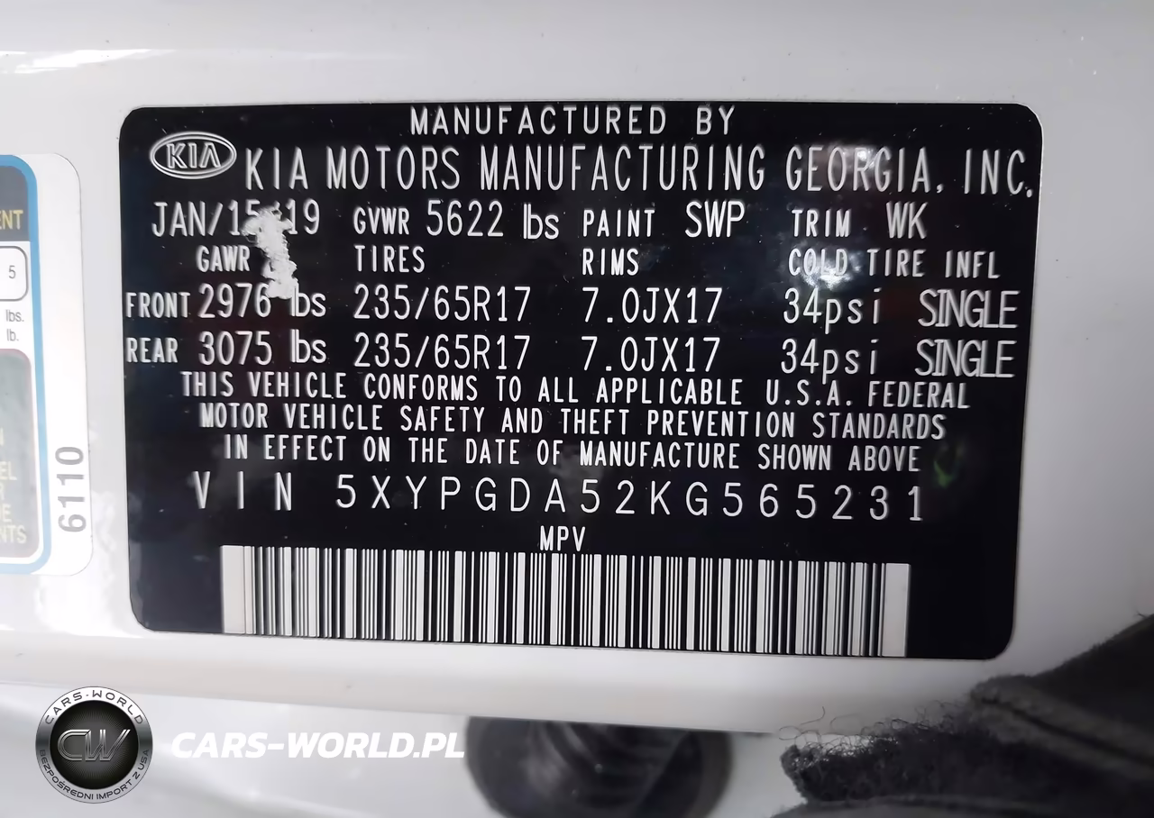 2019 Kia Sorento 3.3L Lx VIN:5XYPGDA52KG565231 - 9